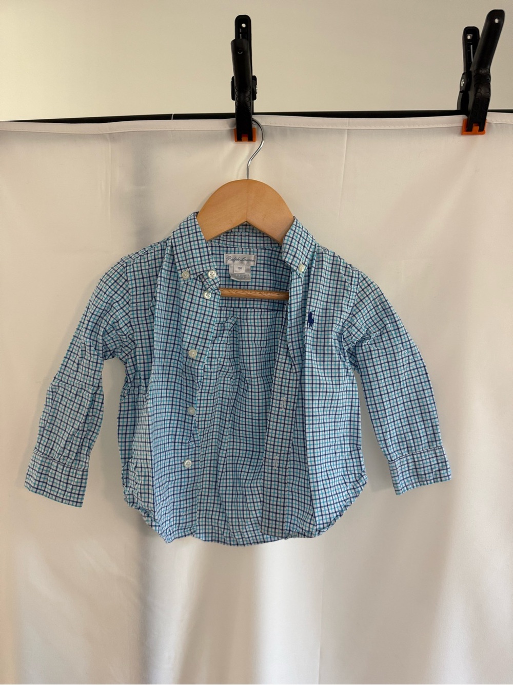 Ralph Lauren Blue & White Plaid Button-Down Shirt for Kids
